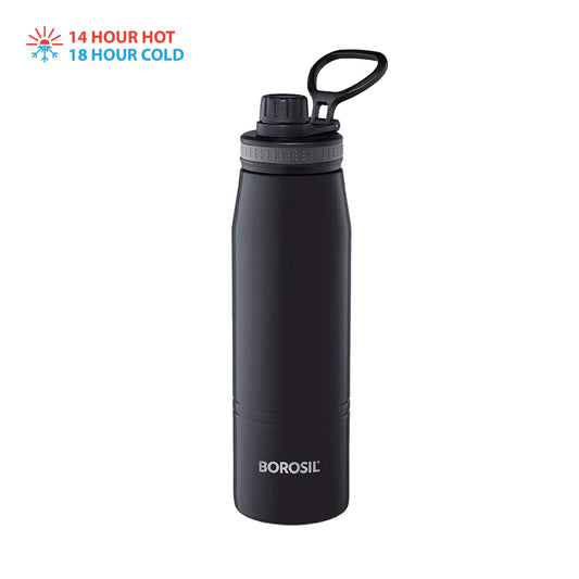 Borosil - Hydra Gosports Thermosteel Bottle 600ML Black - Ghar Sajawat