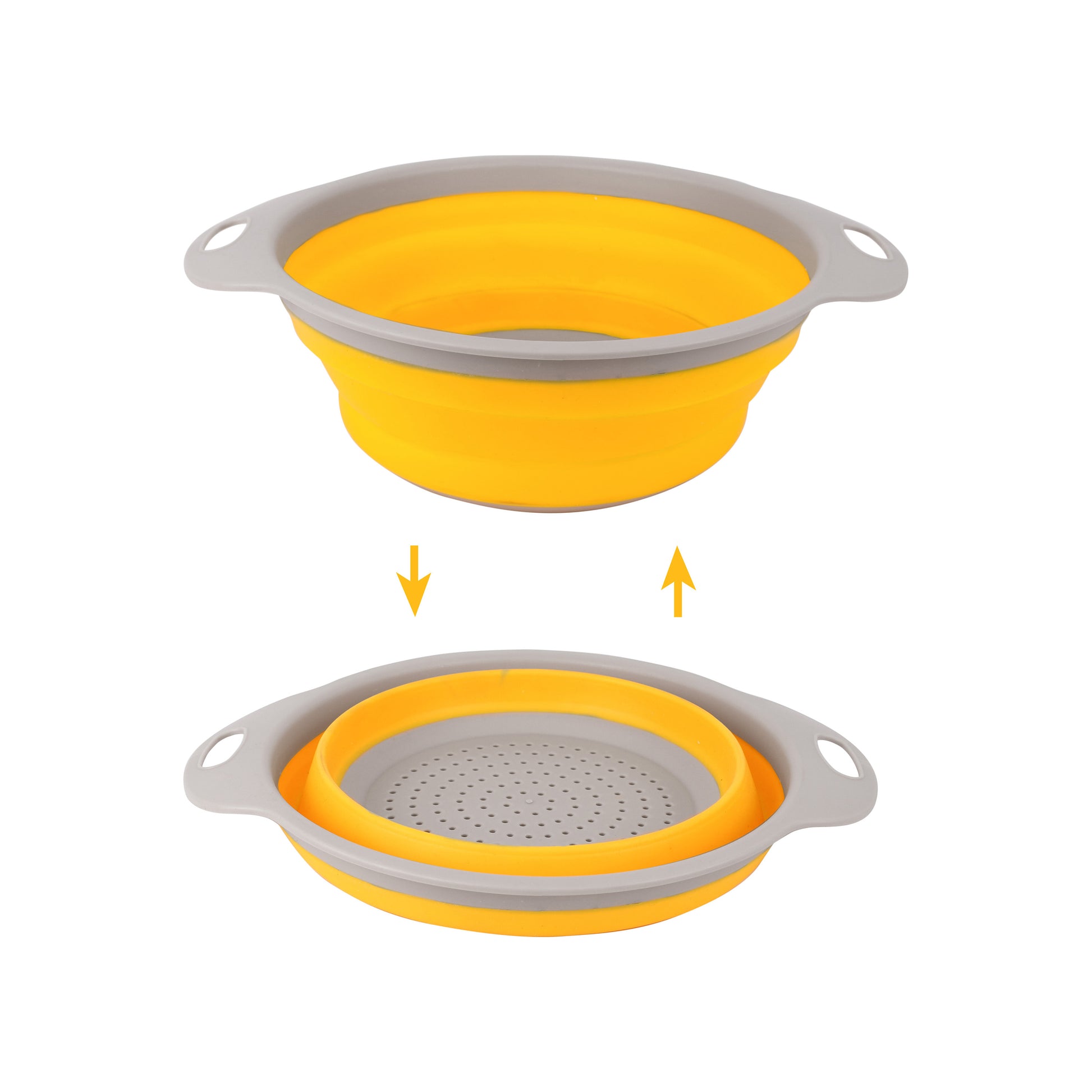 Classy Touch - 10"Strainer Silicone Collapsible Colander and Strainer with Handle Yellow - Ghar Sajawat