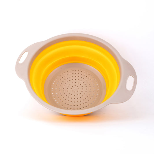 Classy Touch - 8" Strainer Silicone Collapsible Colander and Strainer with Handle Yellow - Ghar Sajawat