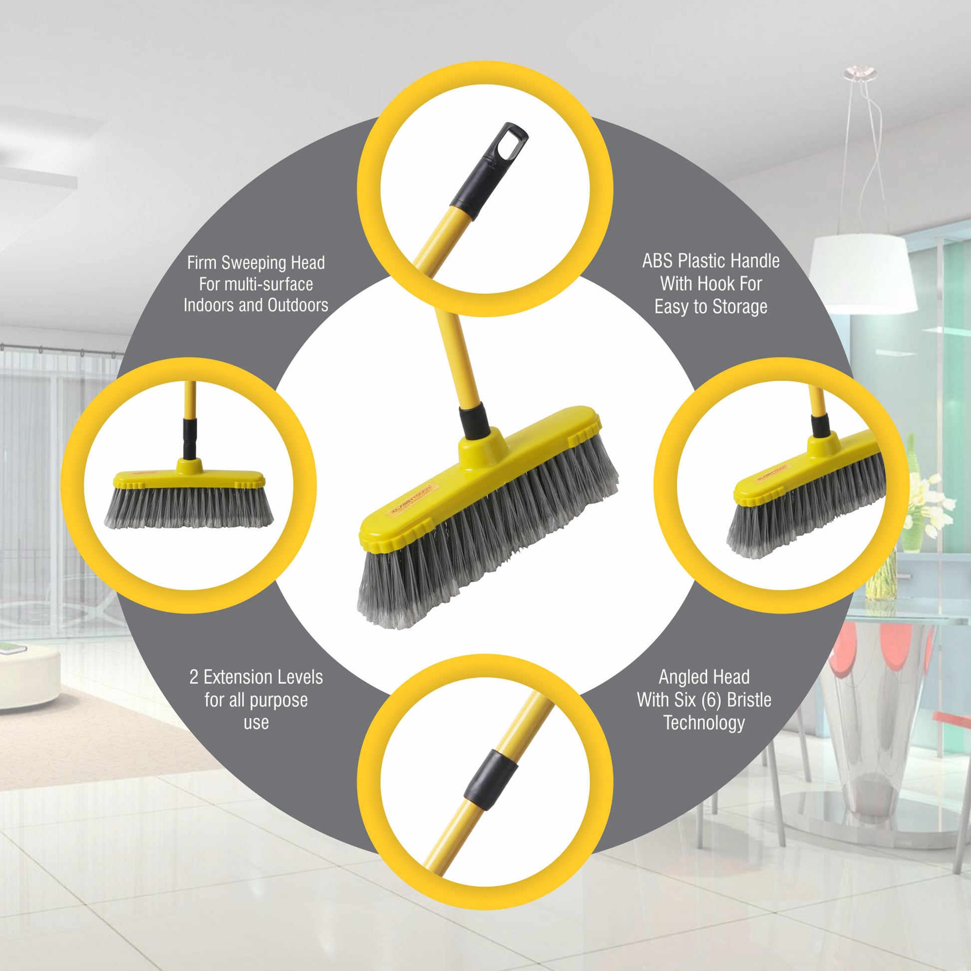Classy Touch - Floor Broom (CT-0151) Bathroom Cleaning & Home Floor Cleaning Yellow - Ghar Sajawat