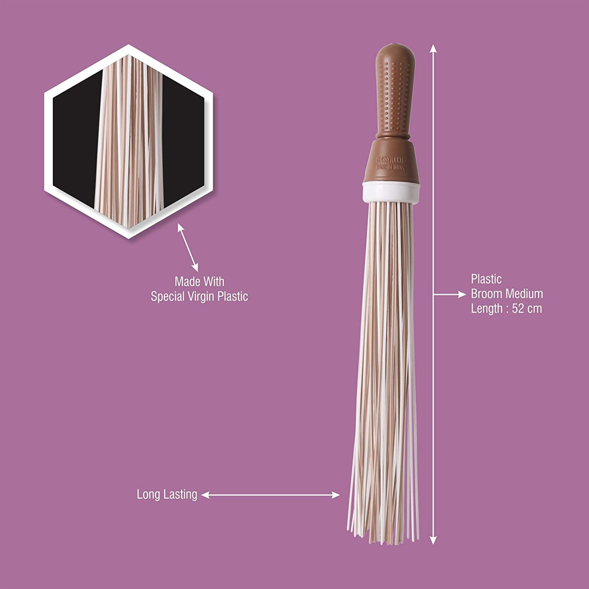 Classy Touch - Kharata Broom (Ct-1154) Plastic Hard Bristle for Home, Washroom, Bathroom, Kitchen Multipurpose Use Brown - Ghar Sajawat