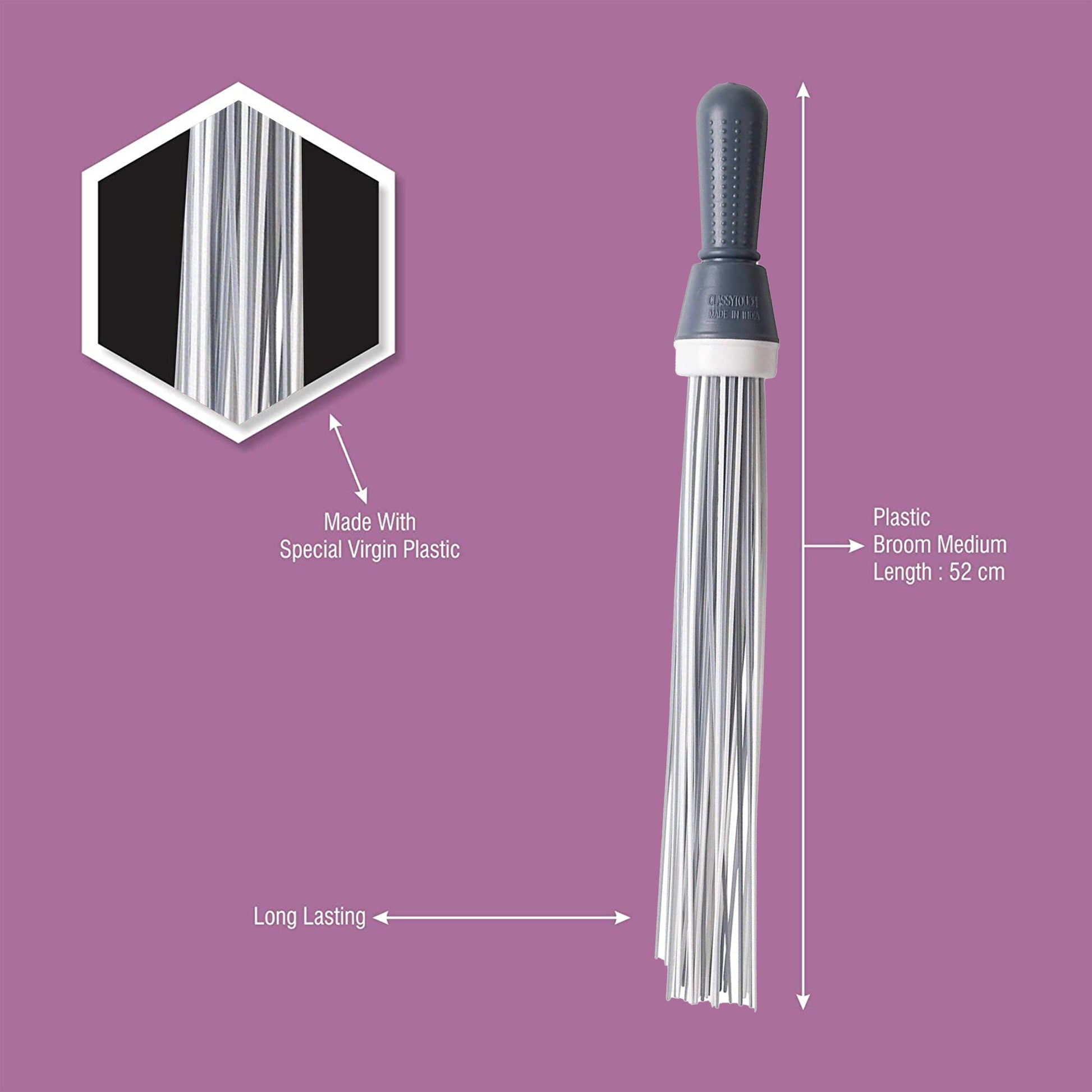 Classy Touch - Kharata Broom (Ct-1154) Plastic Hard Bristle for Home, Washroom, Bathroom, Kitchen Multipurpose Use Grey - Ghar Sajawat