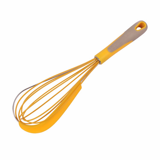 Classy Touch - Whisk Rotation Stainless Steel With Silicone Whisk Yellow - Ghar Sajawat