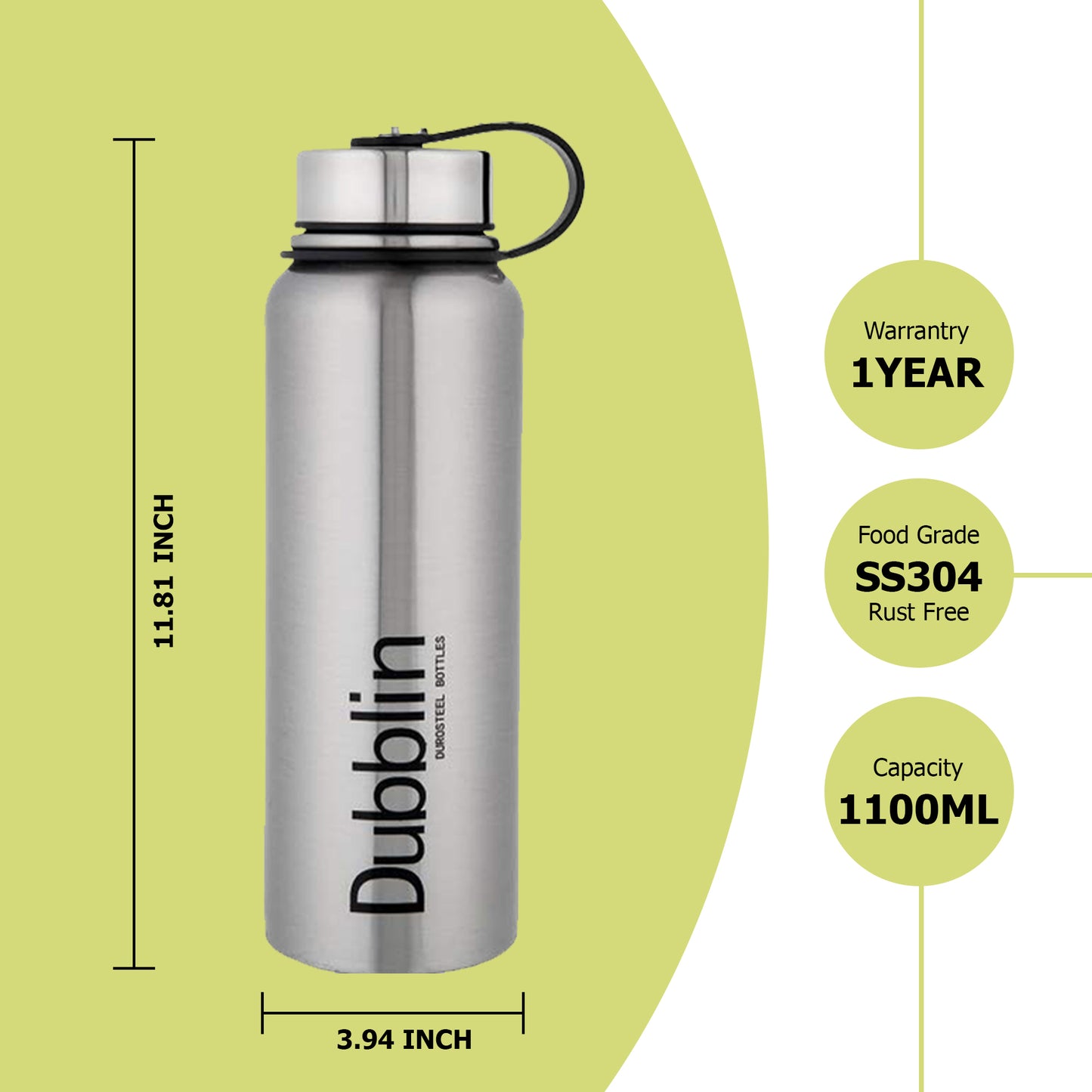 Dubblin - Turbo Thermosteel Bottle 1100ML Silver - Ghar Sajawat