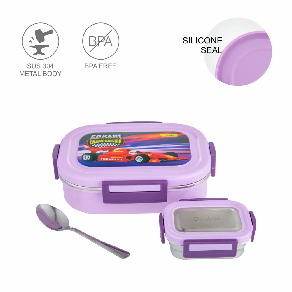 Dubblin - Twinkle Stainless Steel Lunch Box 1Pcs (1Pcs-750ML) Violet Go Kart Racing - Ghar Sajawat