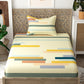 Yellow and Green Stripes Print Pure Cotton Single Bedsheet with 1 Pillow Cover