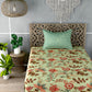 Green & Peach-Coloured Single Bedsheet with 1 Pillow Cover