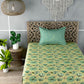 Yellow & Green Floral Print Single Bedsheet with 1 Pillow Cover
