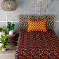 Navy Blue&Orange Floral Print Single Bedsheet with 1 Pillow Cover