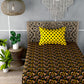 Black&Yellow Floral Print Single Bedsheet with 1 Pillow Cover