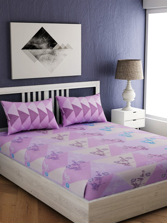 Purple Floral Print 100% cotton Bedsheet