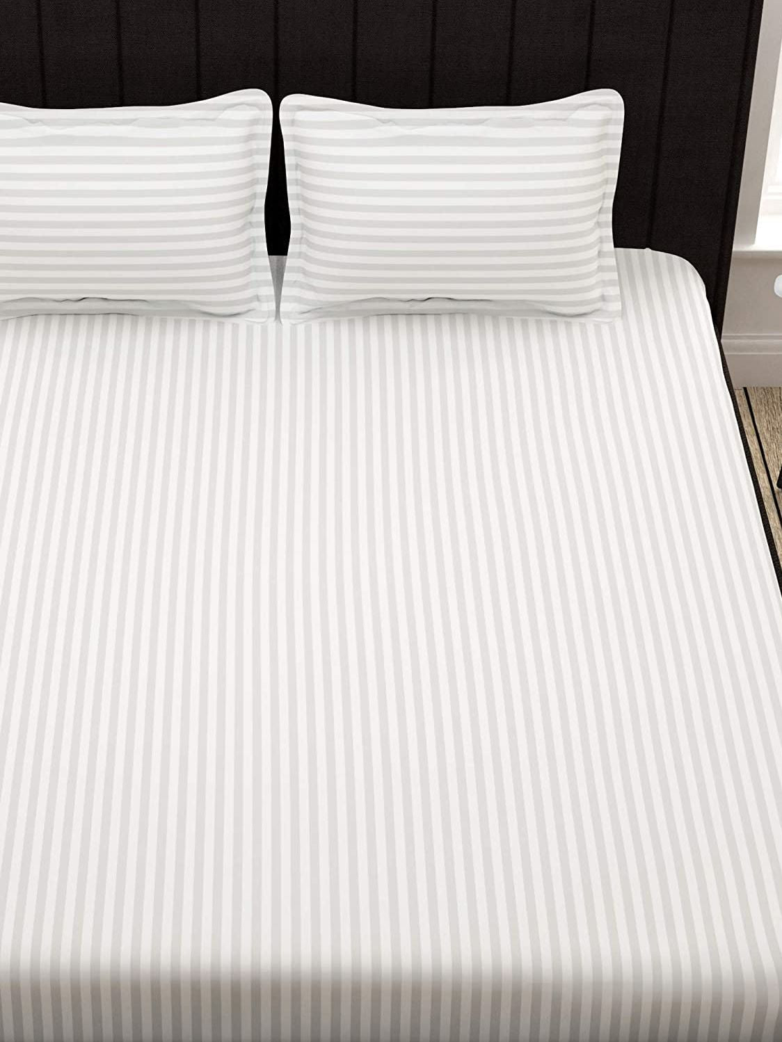 EVER HOME Cotton Satin Striped Plain Bedsheet for Super King Size Bed