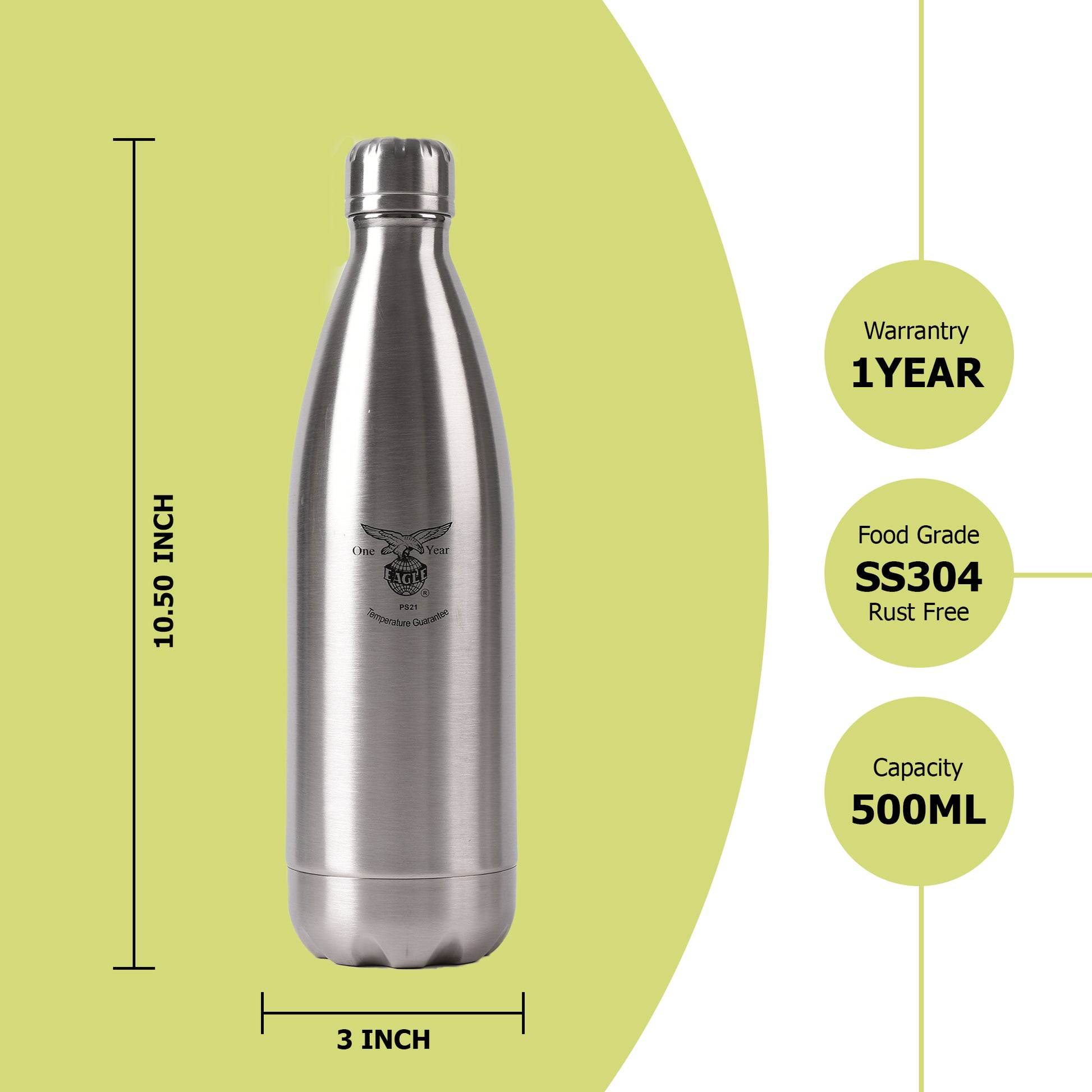 Eagle - Primo Silver Thermosteel Bottle 500ML Silver - Ghar Sajawat