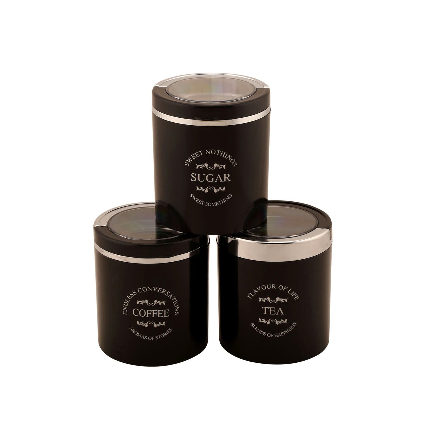 Jaypee Plus - Classique 3 BPA Free Plastic Storage Tea, Sugar & Coffee Container Set Of 3Pcs (750ML) Black - Ghar Sajawat