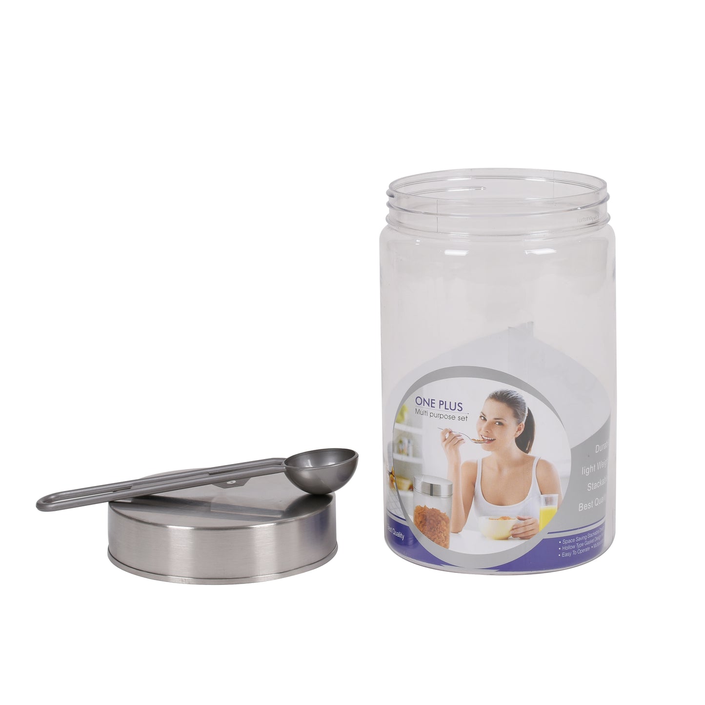 Jimit - One Plus BPA Free Plastic Storage Jar With Stainless Steel Lid Set Of 3Pcs (1.5 Ltr) Transparent - Ghar Sajawat