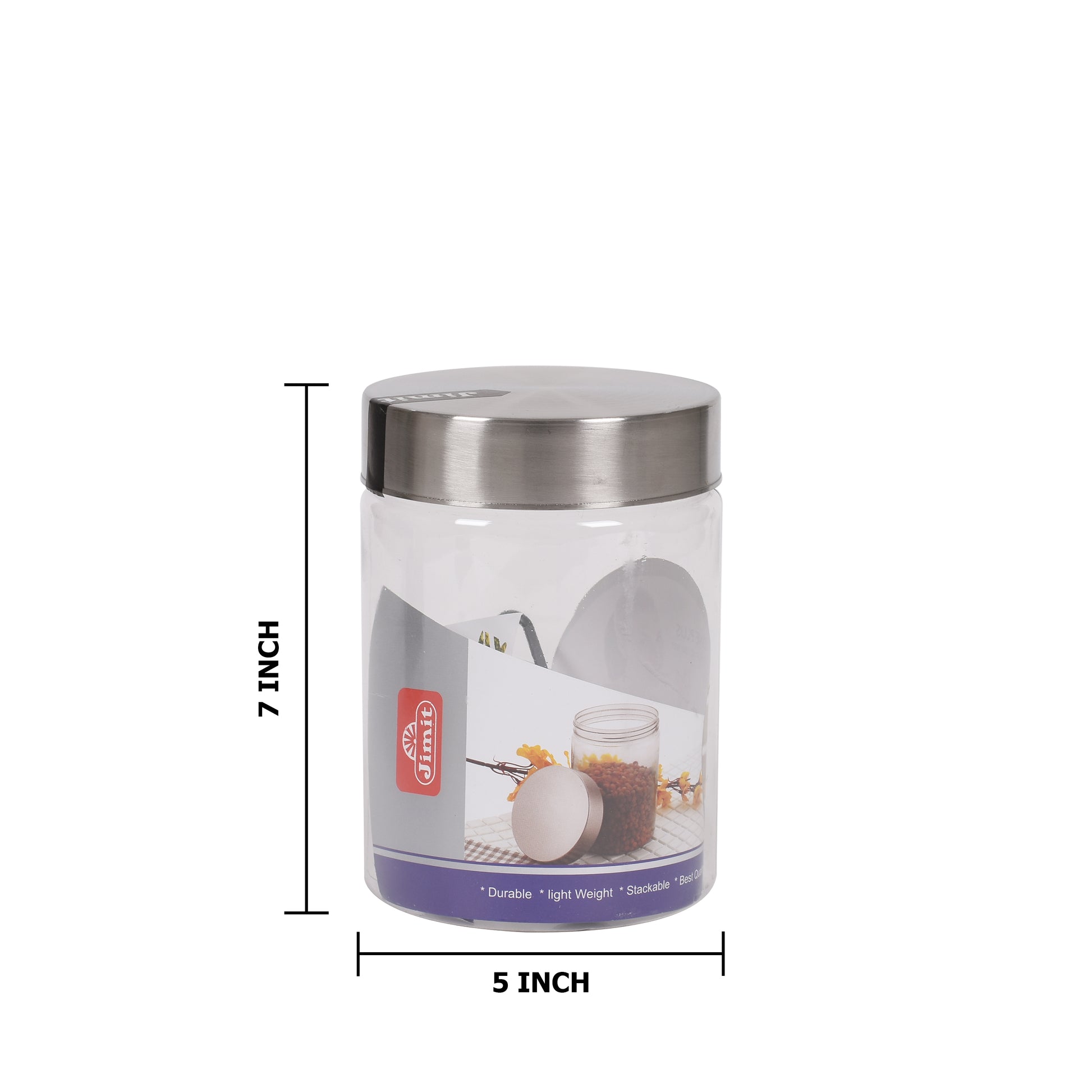 Jimit - One Plus BPA Free Plastic Storage Jar With Stainless Steel Lid Set Of 3Pcs (2 Ltr) Transparent - Ghar Sajawat