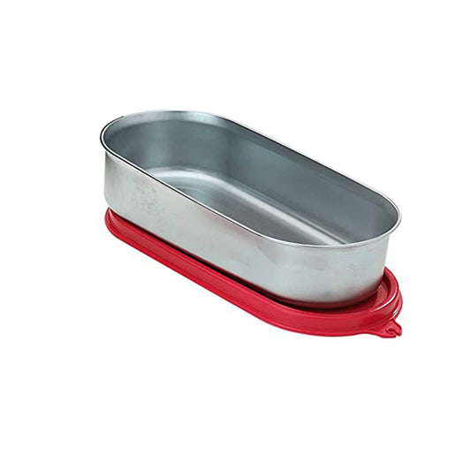 Signoraware - Flat Oval Satainless Steel Food Container 650ML () Red - Ghar Sajawat