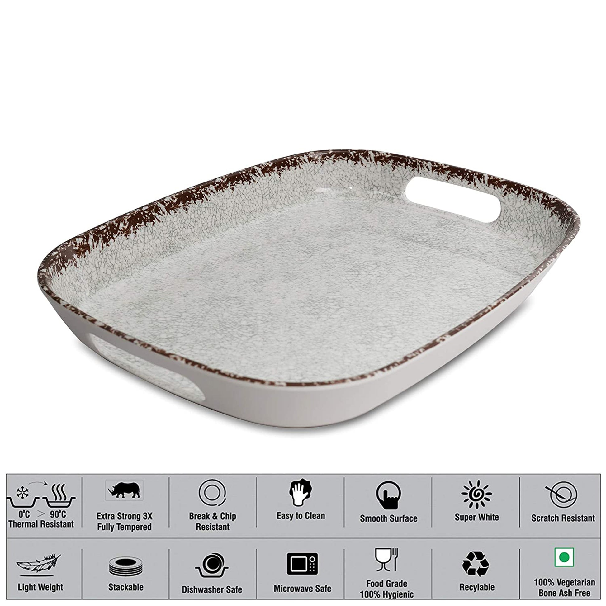 Stehlen - Handy Tray Oval Small Assorted Design Melamine BPA Free FDA Approved Serving Tray 19051 Crackle Brown - Ghar Sajawat