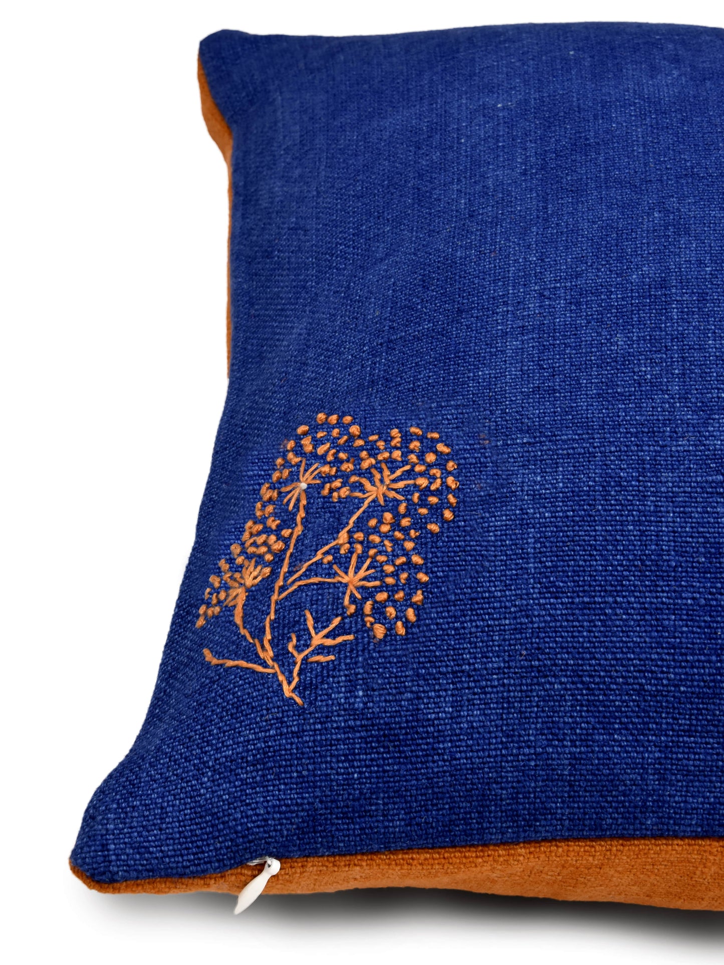 Blue and Orange Hemp Floral Hand Embroidered Cushion Cover
