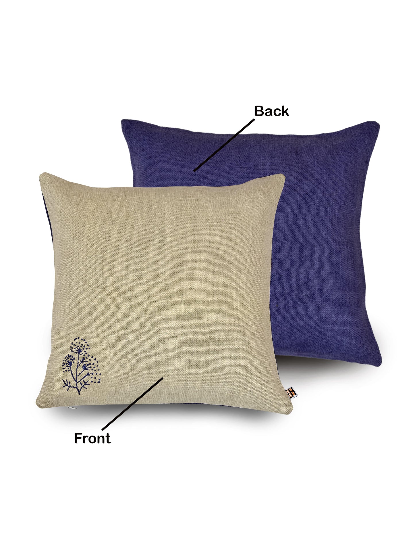 Beige and Purple Hemp Floral Hand Embroidered Cushion Cover