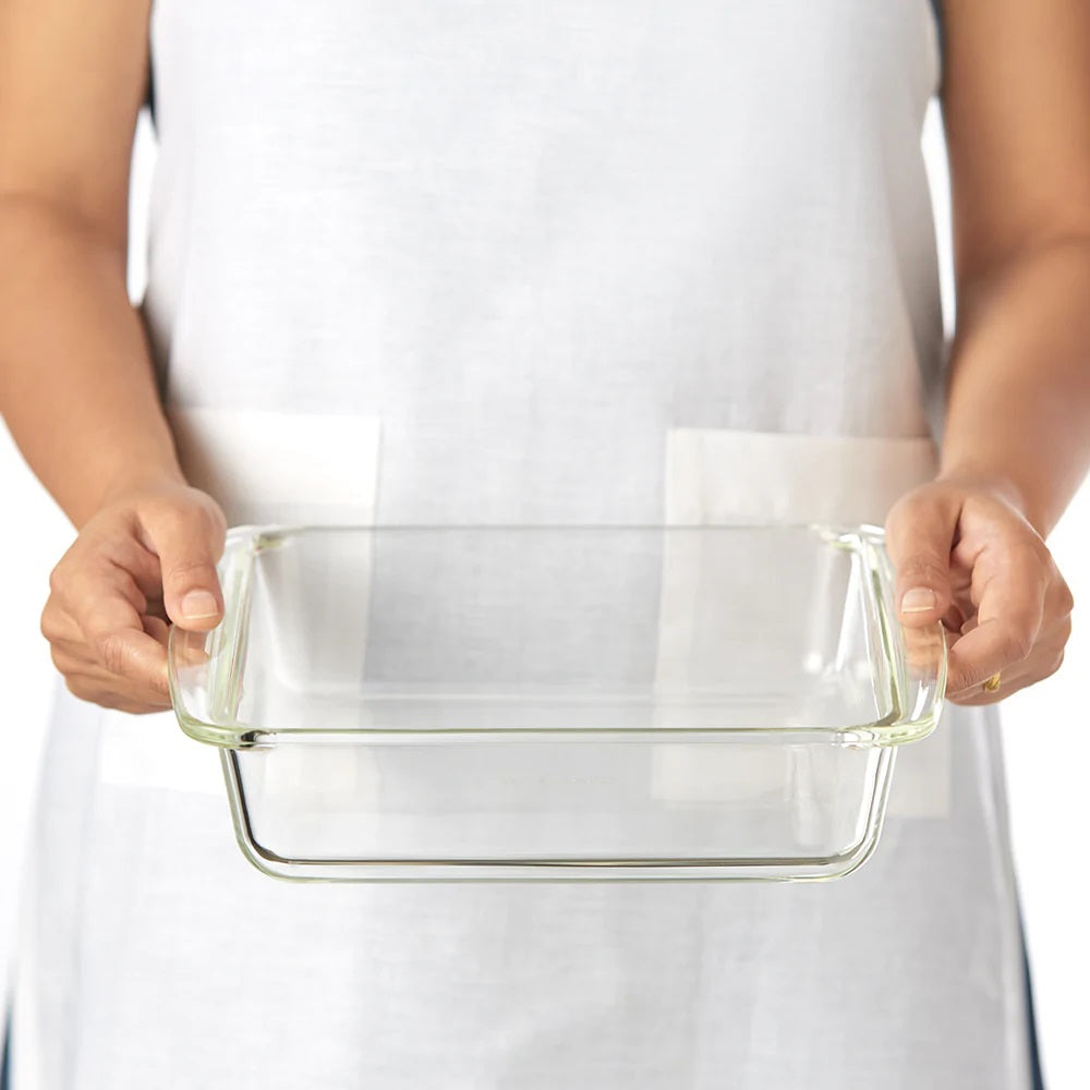 Borosil - Handle Square Dish Microwave Safe Borosilicate Glass 1.6 Ltr Transparent - Ghar Sajawat