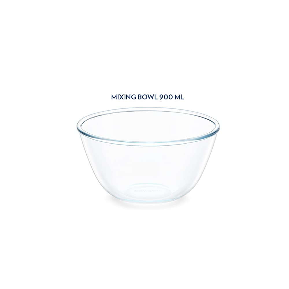 Borosil - Plastic Lid Mixing Bowl Microwave Safe Glass 0.9 Ltr Transparent - Ghar Sajawat