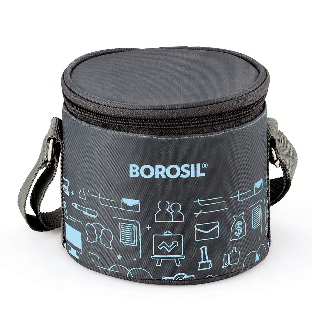 Borosil - Vertical Carry Fresh Stainless Steel Insulated Lunch Box Set Of 2Pcs (280ml+280ml) Black - Ghar Sajawat
