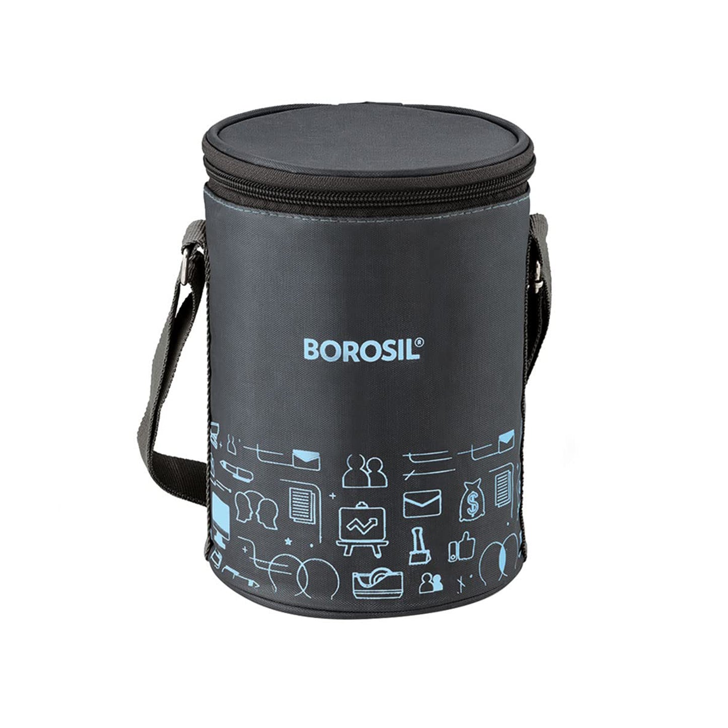Borosil - Vertical Carry Fresh Stainless Steel Insulated Lunch Box Set Of 3Pcs (280ml+280ml+180ml) Black - Ghar Sajawat