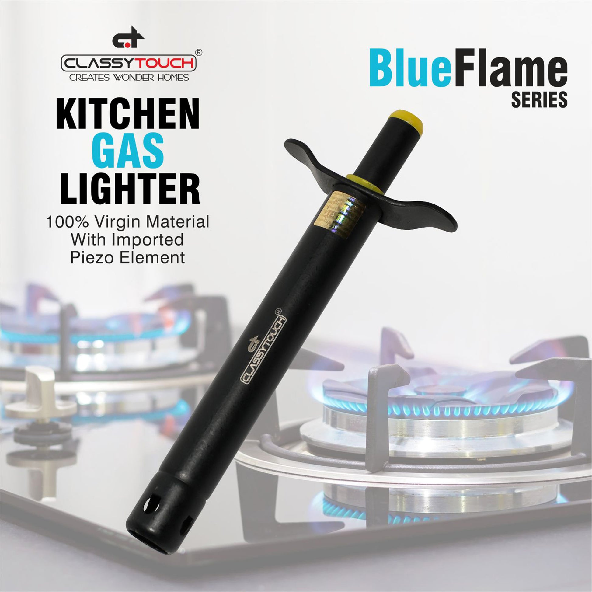 Classy Touch - Black Beauty Gas Lighter Metal Lighters for Gas Stoves, Restaurants & Kitchen Black - Ghar Sajawat