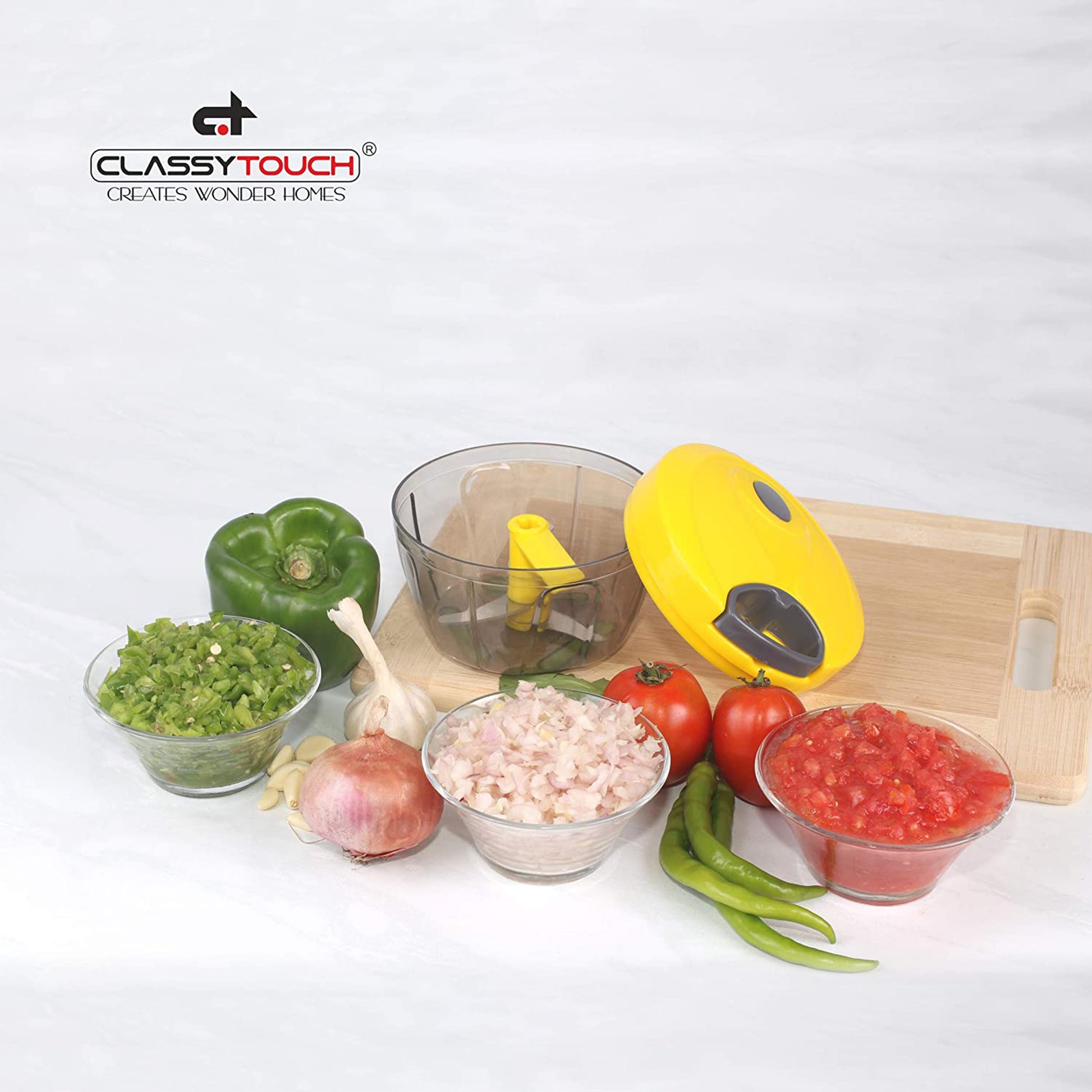 Classy Touch - Express Chopper Powerful Manual Food Chopper 3 Blades Vegetable Yellow - Ghar Sajawat