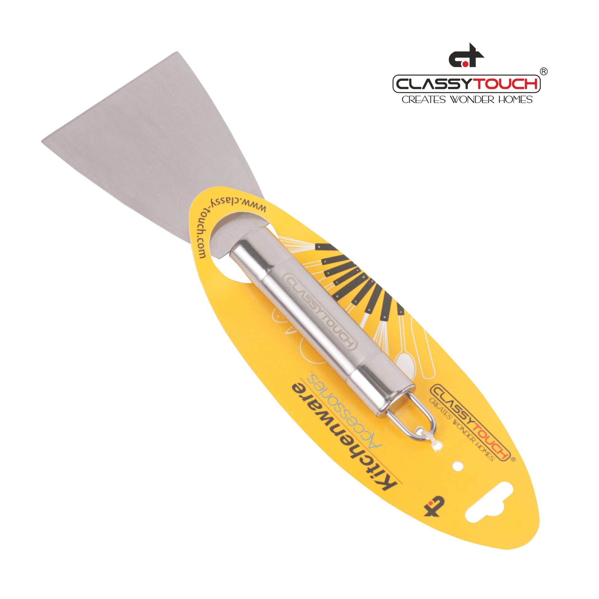 Classy Touch - Solid Turner Stainless Steel Spatula for Flat Top Grilling Flipping Cooking Yellow - Ghar Sajawat