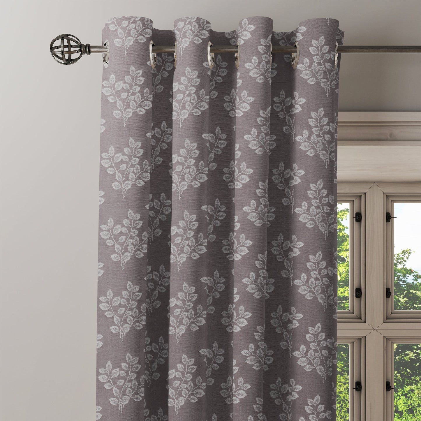 Curtain Street - Athena Leaf Curtain (00101-006) Light Grey