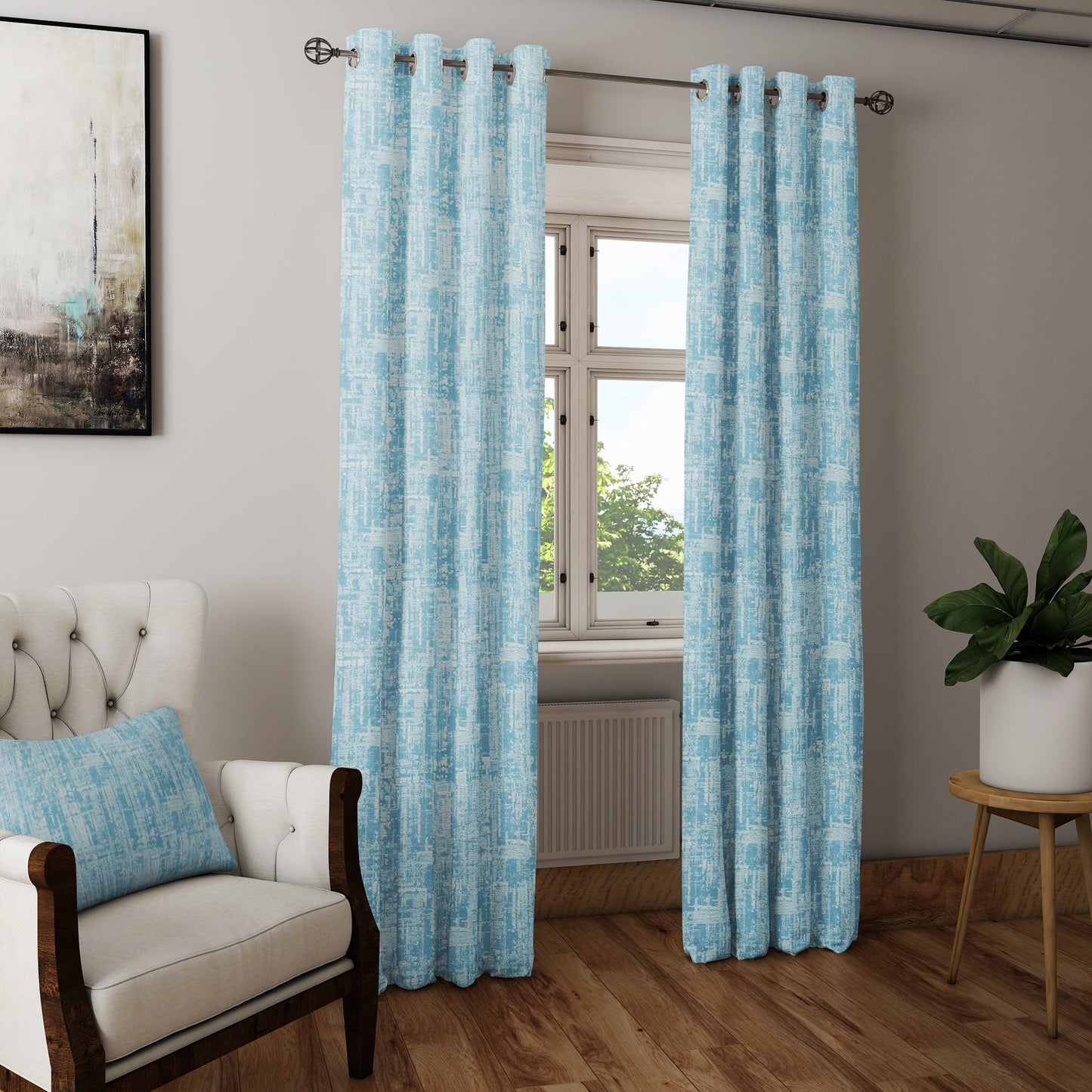 Curtain Street - Cameo Texture Curtain (0002-048) Sky Blue