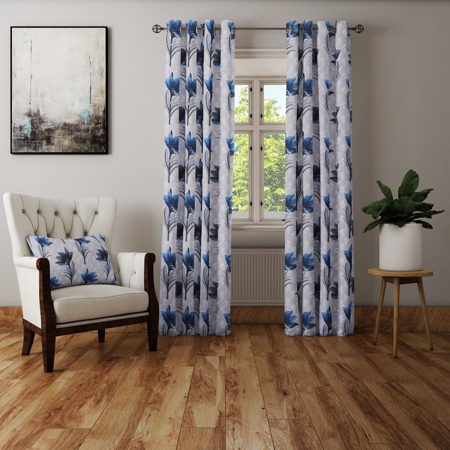 Curtain Street - Turbo Floral Curtain (00026) Grey