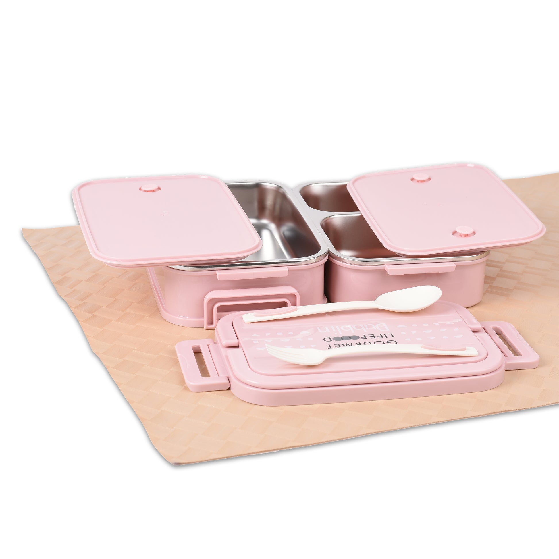 Dubblin - Duplex Stainless Steel Lunch Box 2Pcs (1400ML) Pink - Ghar Sajawat