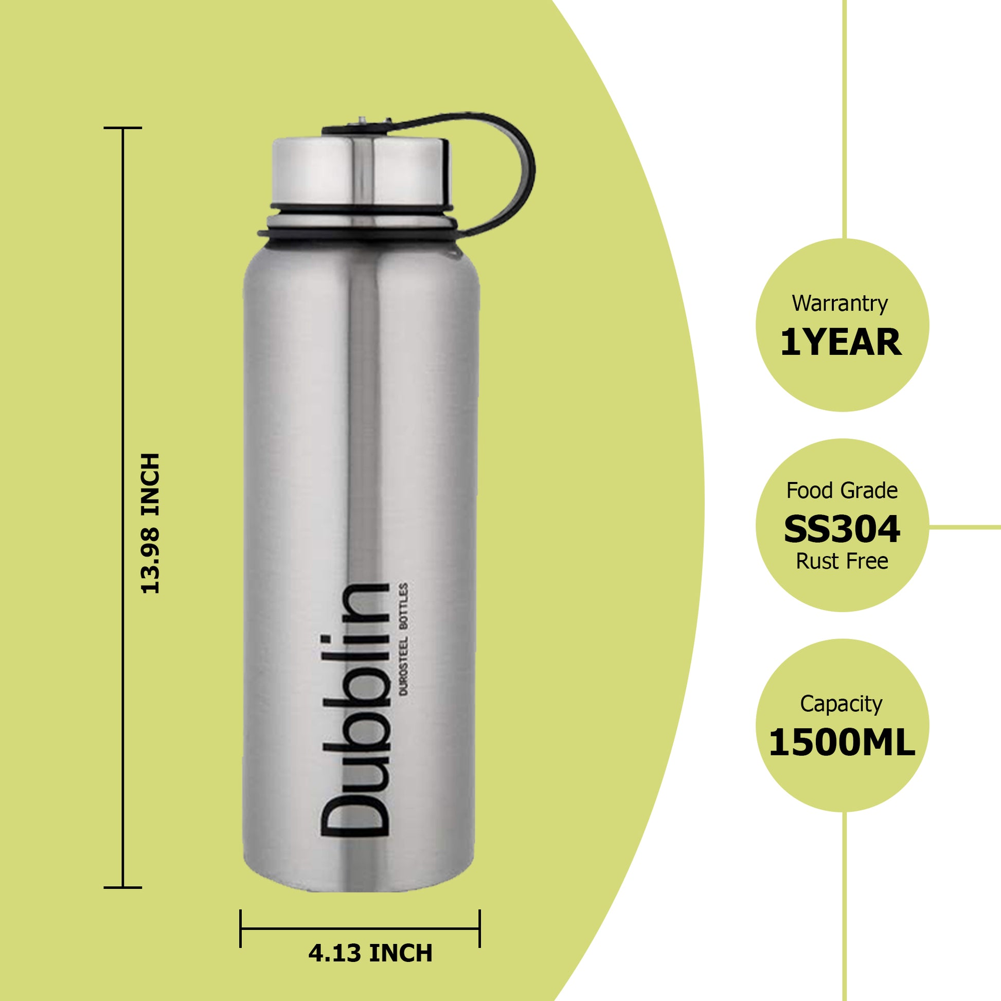 Dubblin - Turbo Thermosteel Bottle 1500ML Silver - Ghar Sajawat