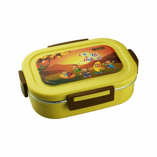 Dubblin - Twinkle Stainless Steel Lunch Box 1Pcs (1Pcs-750ML) Yellow Five Little Monkeys - Ghar Sajawat