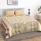 Yellow and Pink Floral Print Double King Cotton Bed Cover/Bed Spread