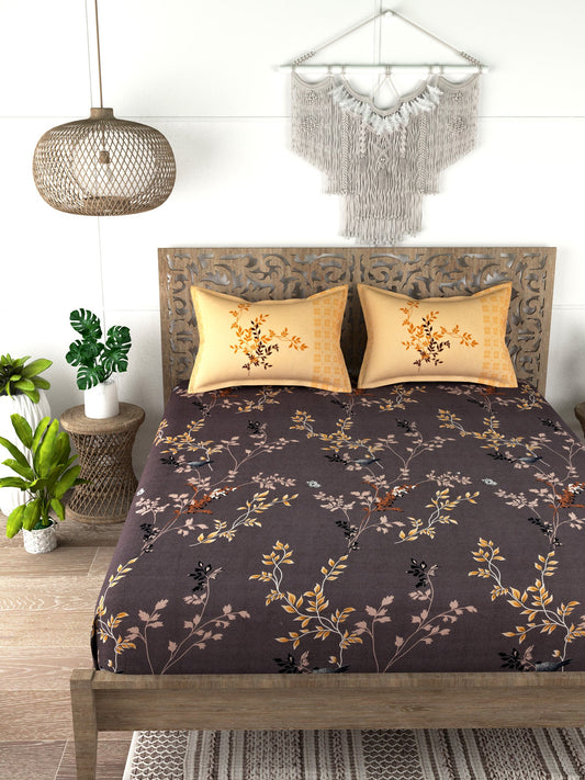 Floral Print 100%Cotton Super King Bedsheet Set for Double Bed