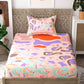 Pink and Off-White Abstract Print Pure Cotton Single Bedsheet with 1 Pillow Cover