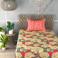 Yellow & Red Floral Print Single Bedsheet with 1 Pillow Cover