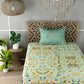 Light Green Floral Print Single Bedsheet with 1 Pillow Cover