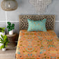 Orange Floral Print Single Bedsheet with 1 Pillow Cover