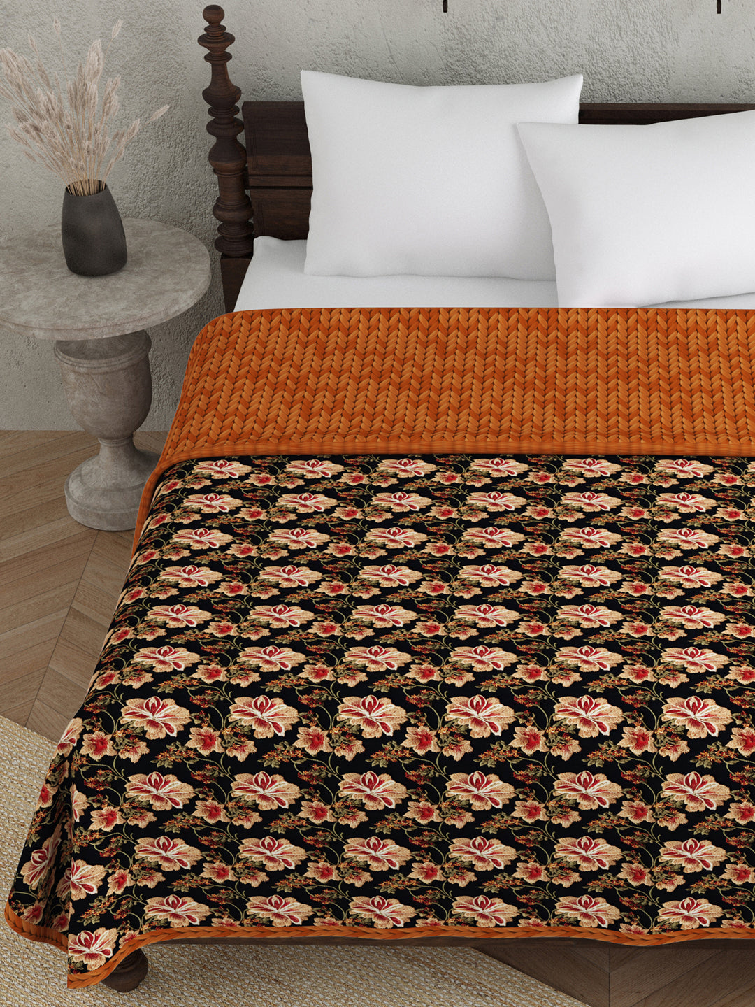 Brown & Black Floral Print AC Room 120 GSM  Cotton Double Bed Dohar