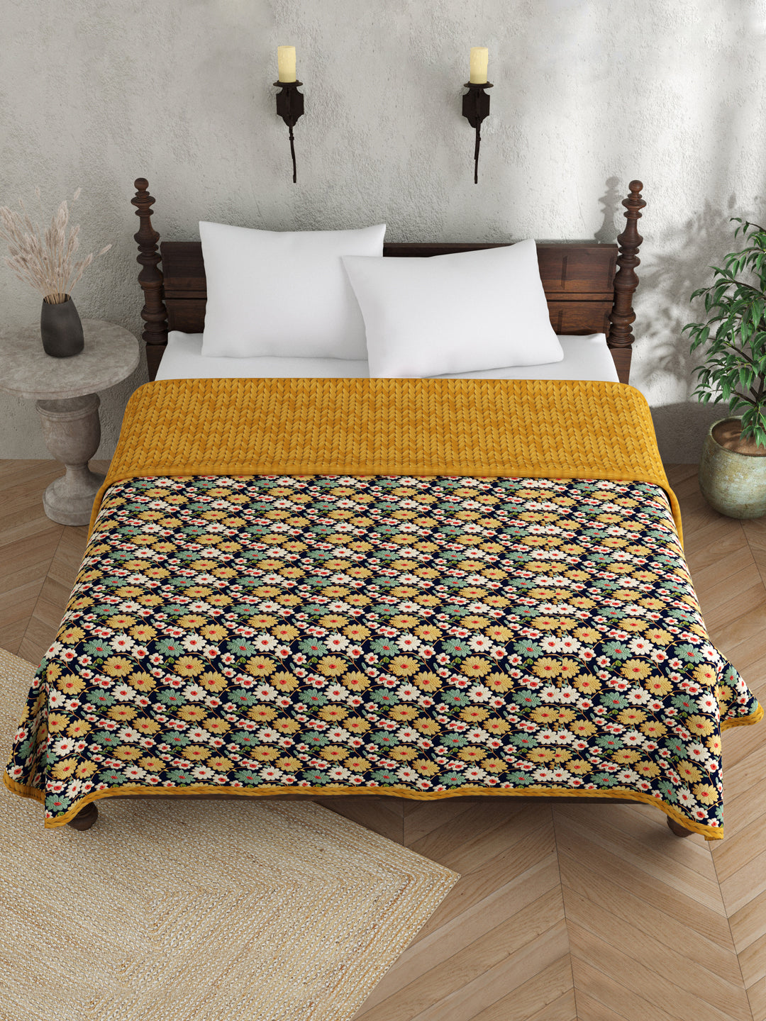 Brown & Blue Floral Print AC Room 120 GSM  Cotton Double Bed Dohar