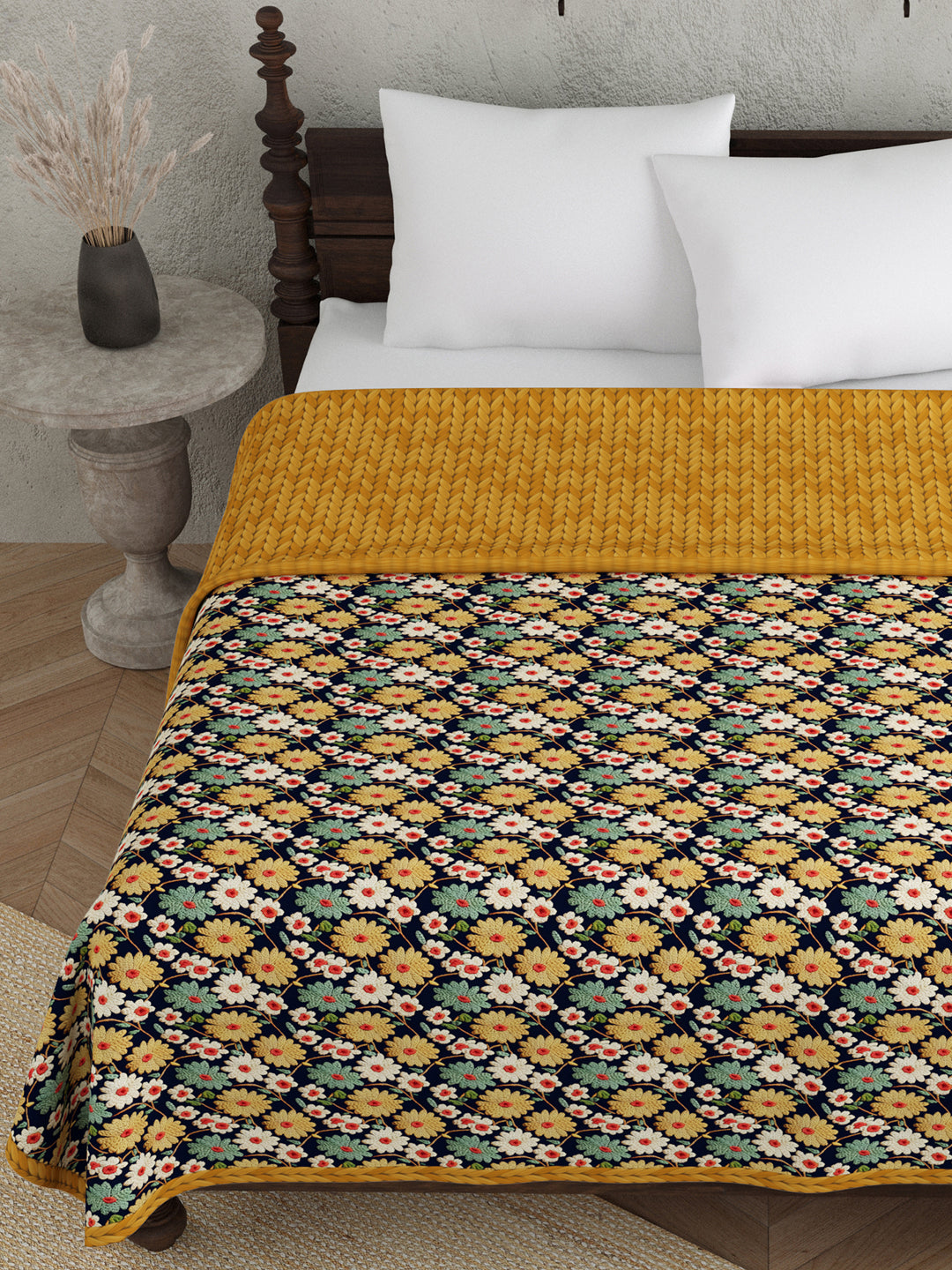 Brown & Blue Floral Print AC Room 120 GSM  Cotton Double Bed Dohar