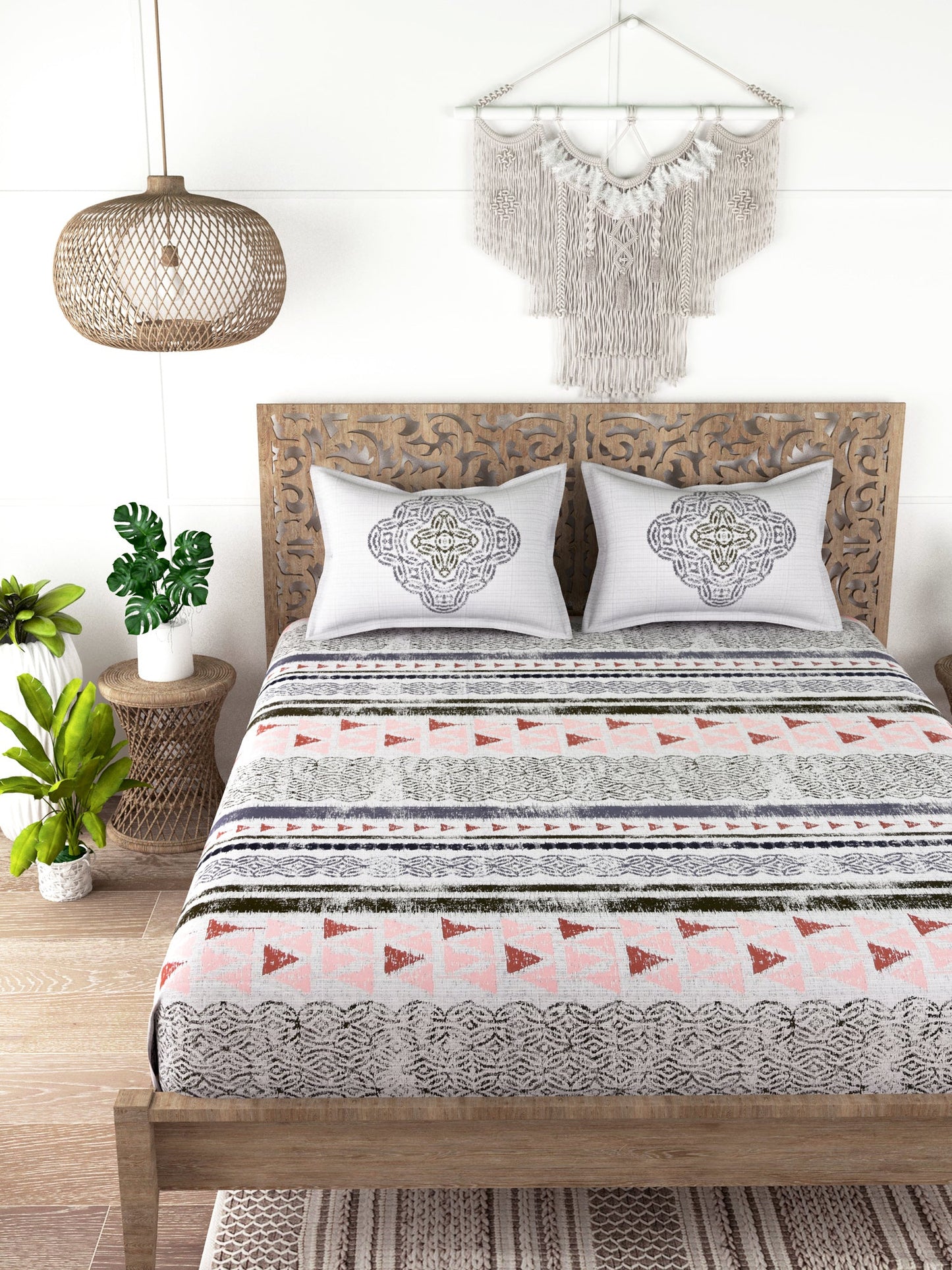 EVER HOME Printed 100%Cotton Super King Size Bedsheet Set for Double Bed