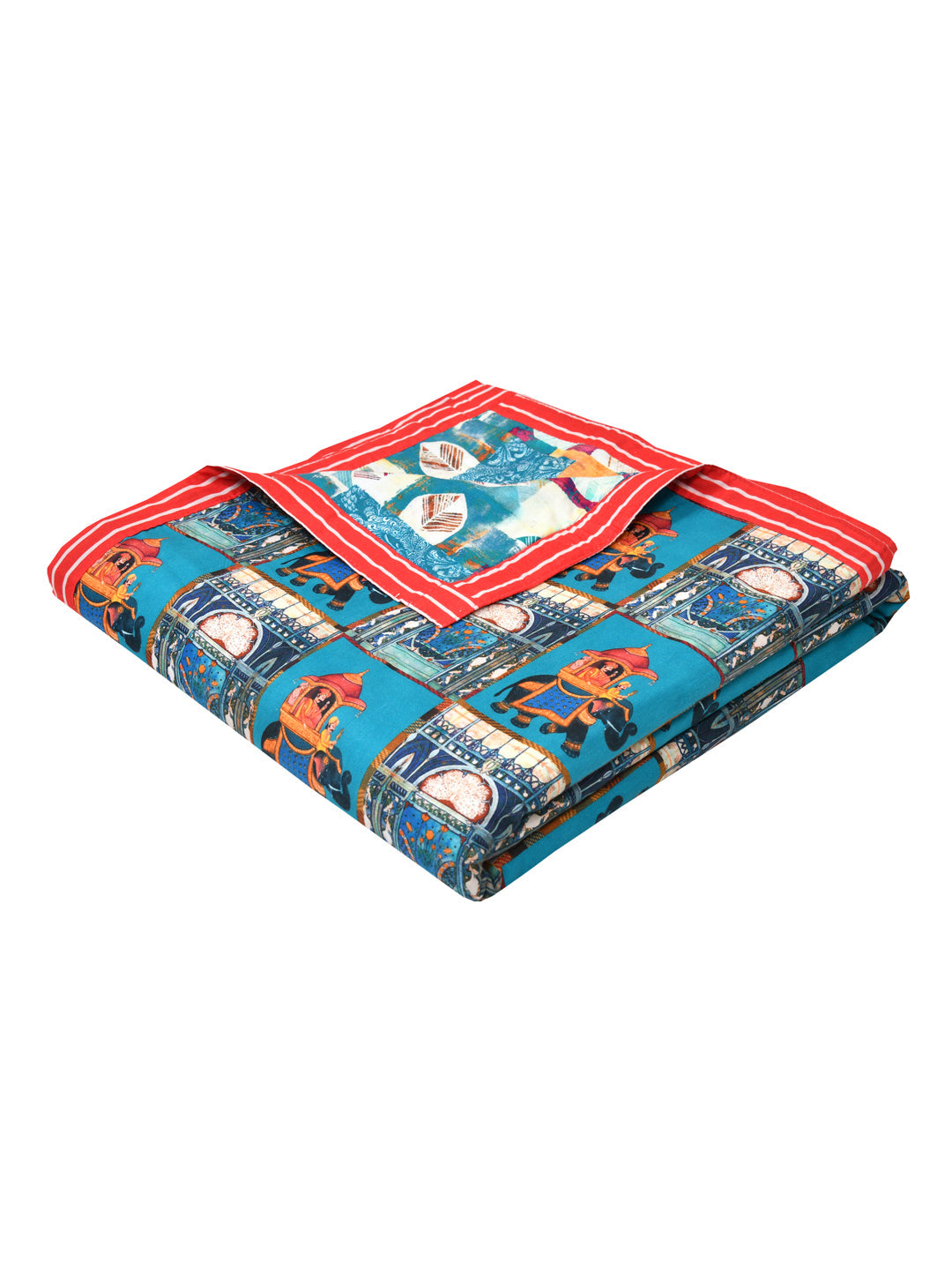 Turquoise Colour Ethnic Motif AC Room 120 GSM Double Bed Dohar