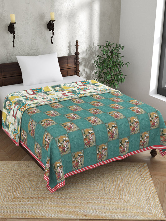 Teal & Red Ethnic Motifs AC Room 120 GSM Cotton Single Bed Dohar
