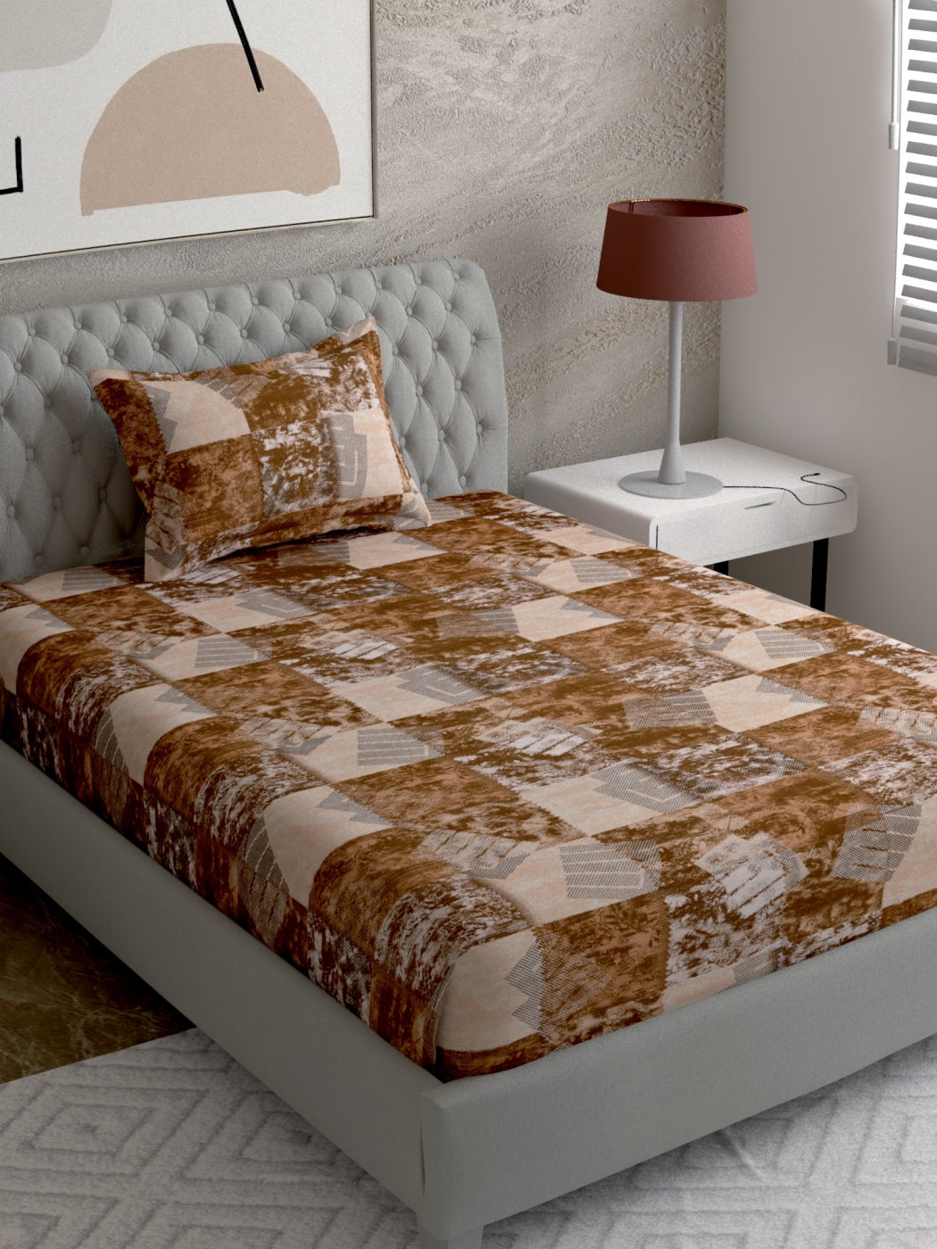 Abstract Printed 100%Cotton Single Bedsheet Set